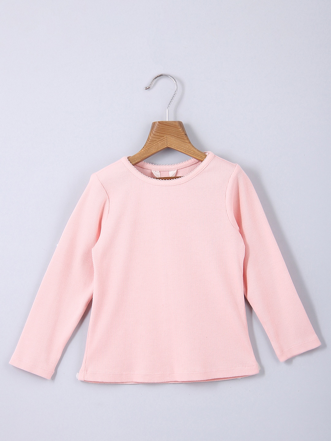 

Beebay Girls Pink Solid Pure Cotton Full Sleeves Round Neck T-shirt