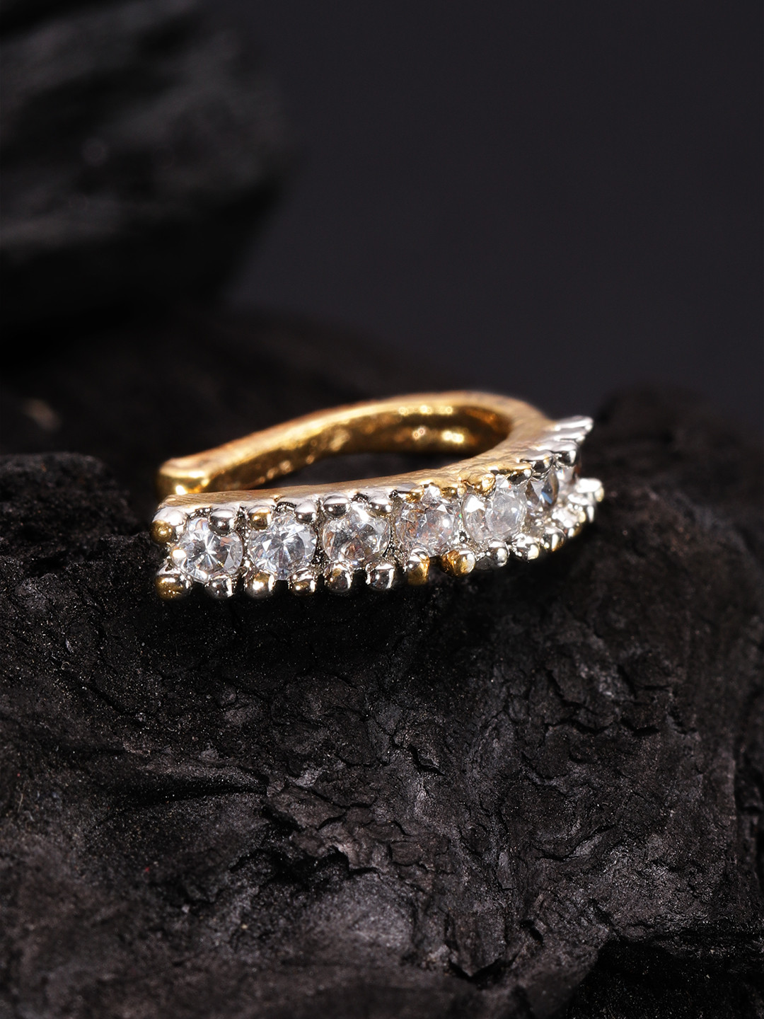 

Rubans White & Gold-Toned CZ Stone-Studded Clip-On Nosepin