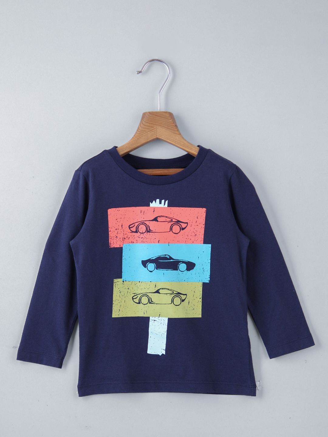 

Beebay Boys Navy Blue Graphic Printed Pure Cotton Long Sleeves T-shirt