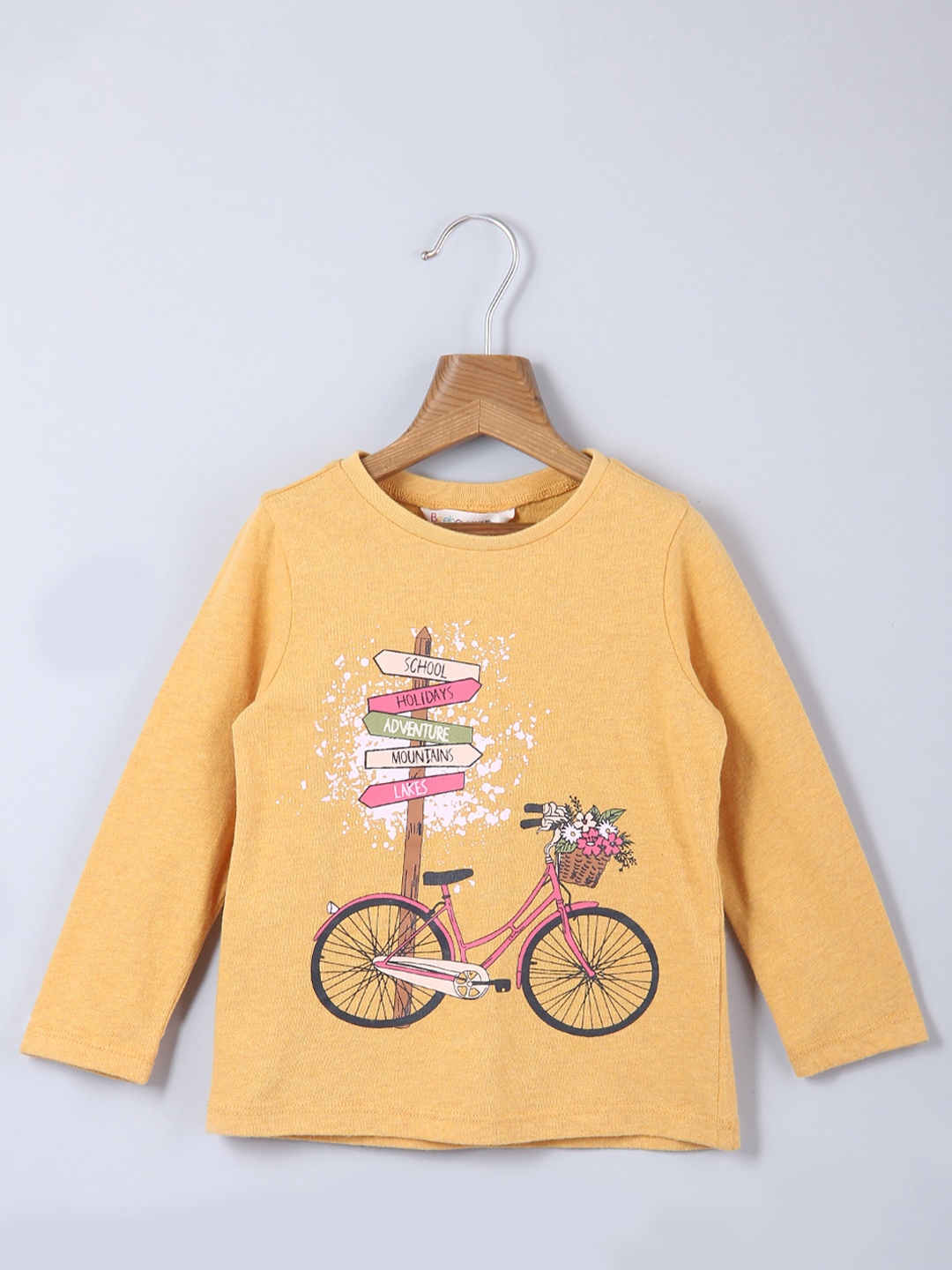

Beebay Girls Yellow Typography Printed Pure Cotton Long Sleeves T-shirt