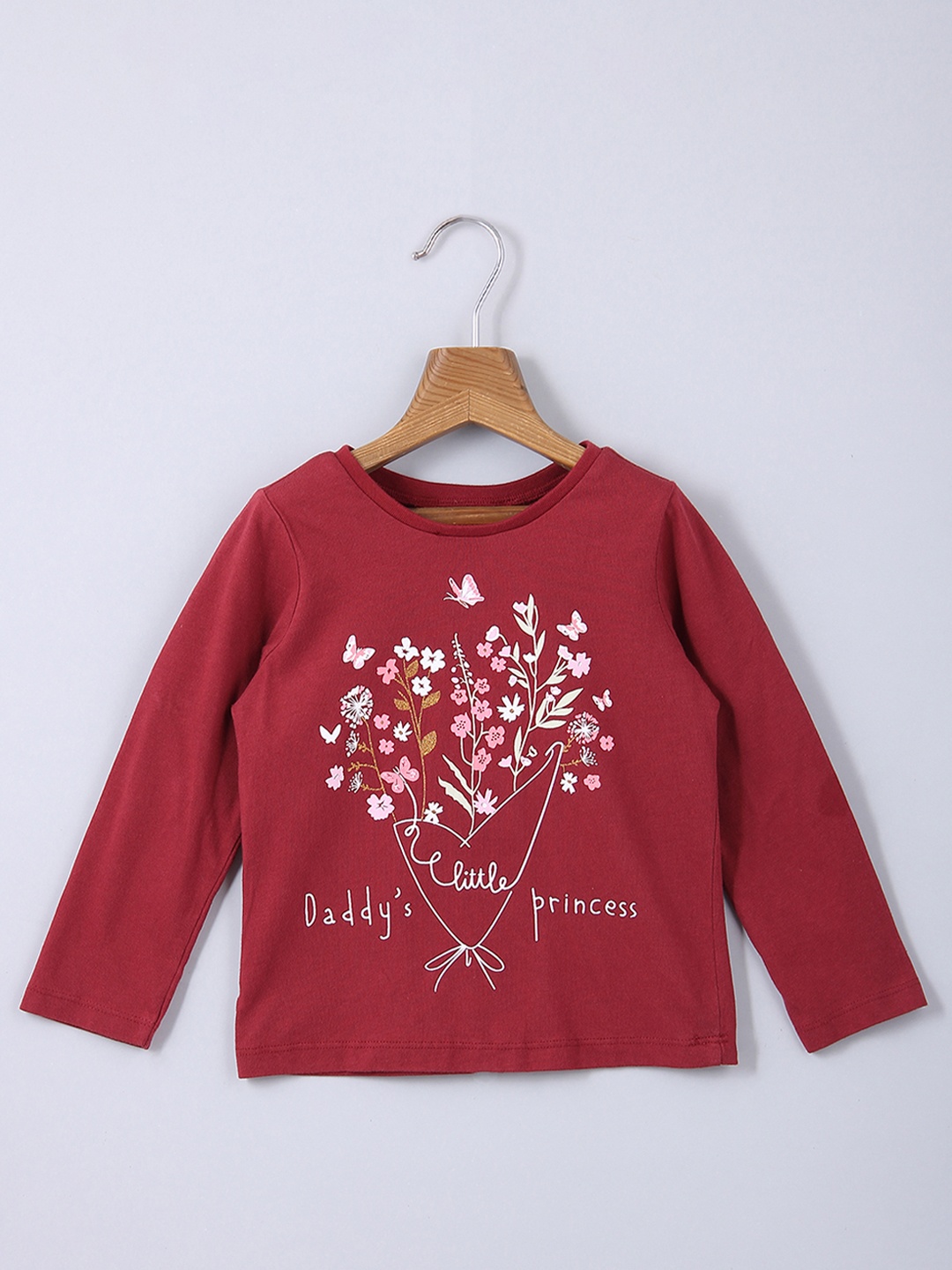 

Beebay Girls Maroon Floral Printed Pure Cotton Long Sleeves T-shirt