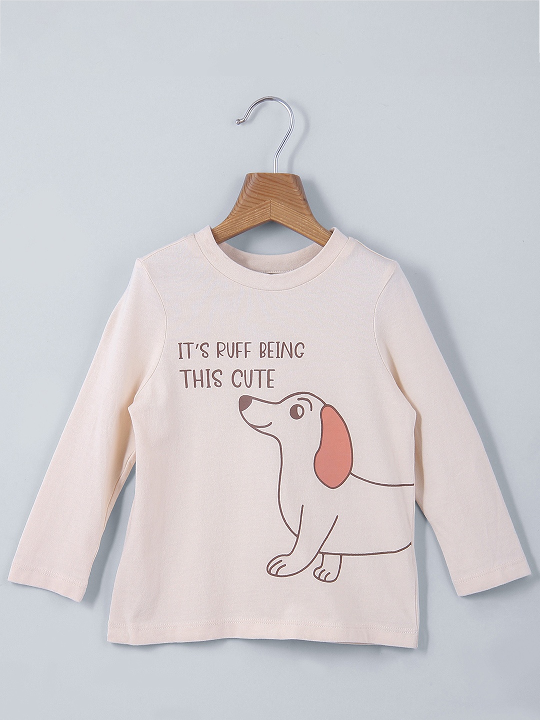 

Beebay Boys Beige Typography Printed Pure Cotton Long Sleeves T-shirt