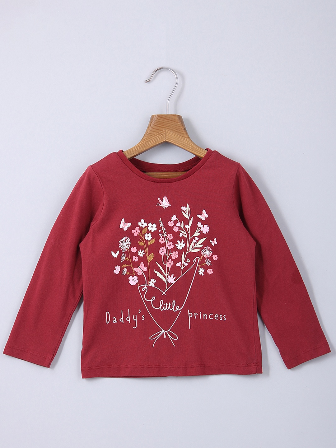 

Beebay Girls Maroon Floral Printed Pure Cotton Long Sleeves T-shirt
