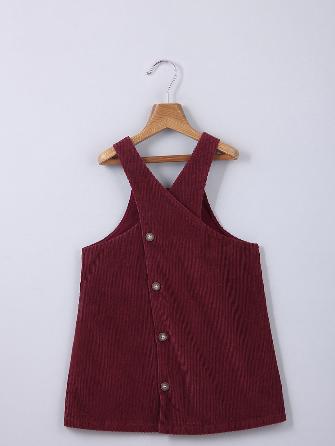 

Beebay Girls Maroon Solid Button Through Corduroy Pinafore Dress