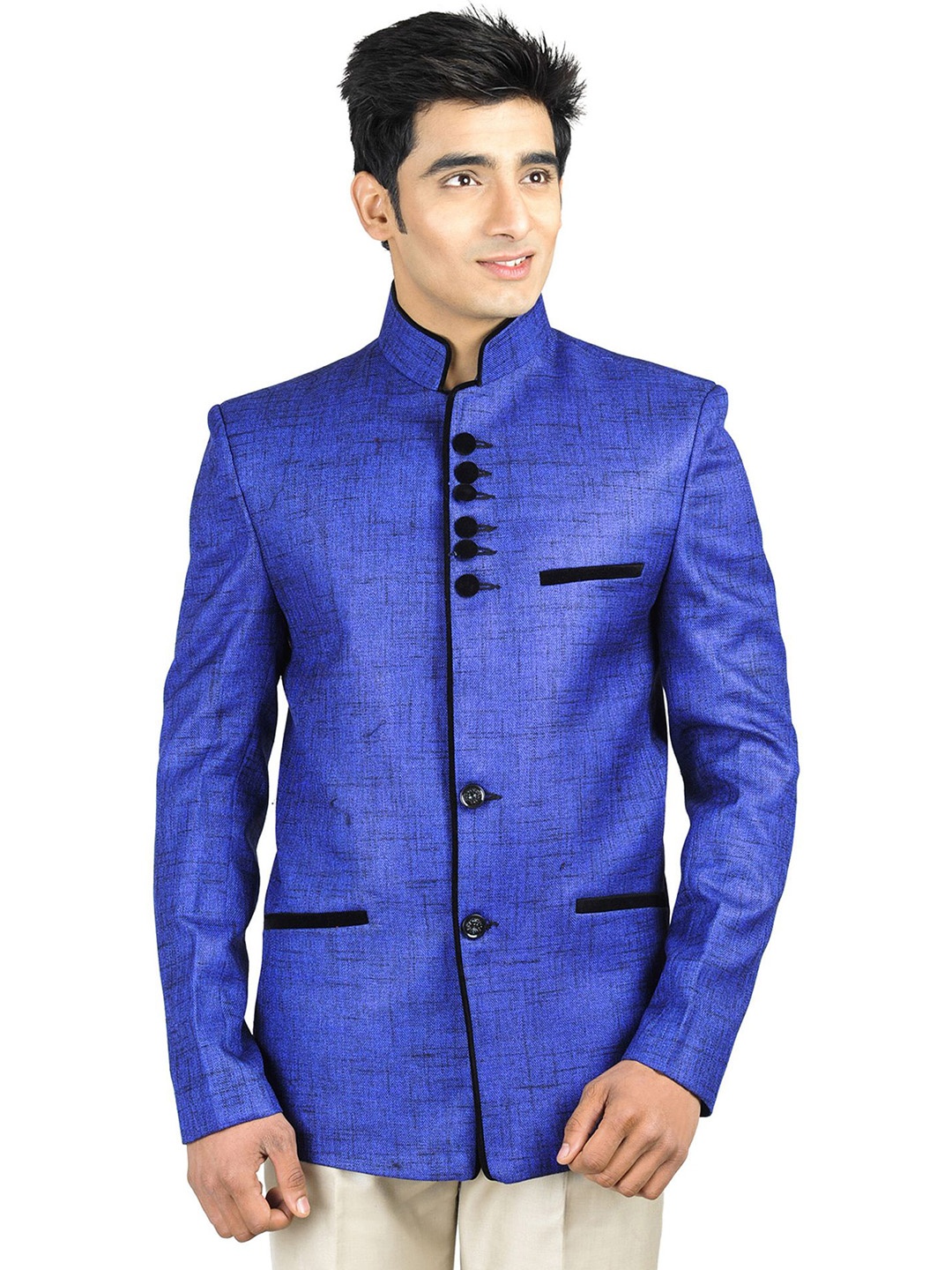 

Wintage Men Blue Single-Breasted Tailored Fit Ethnic Bandhgala Blazer Blazer