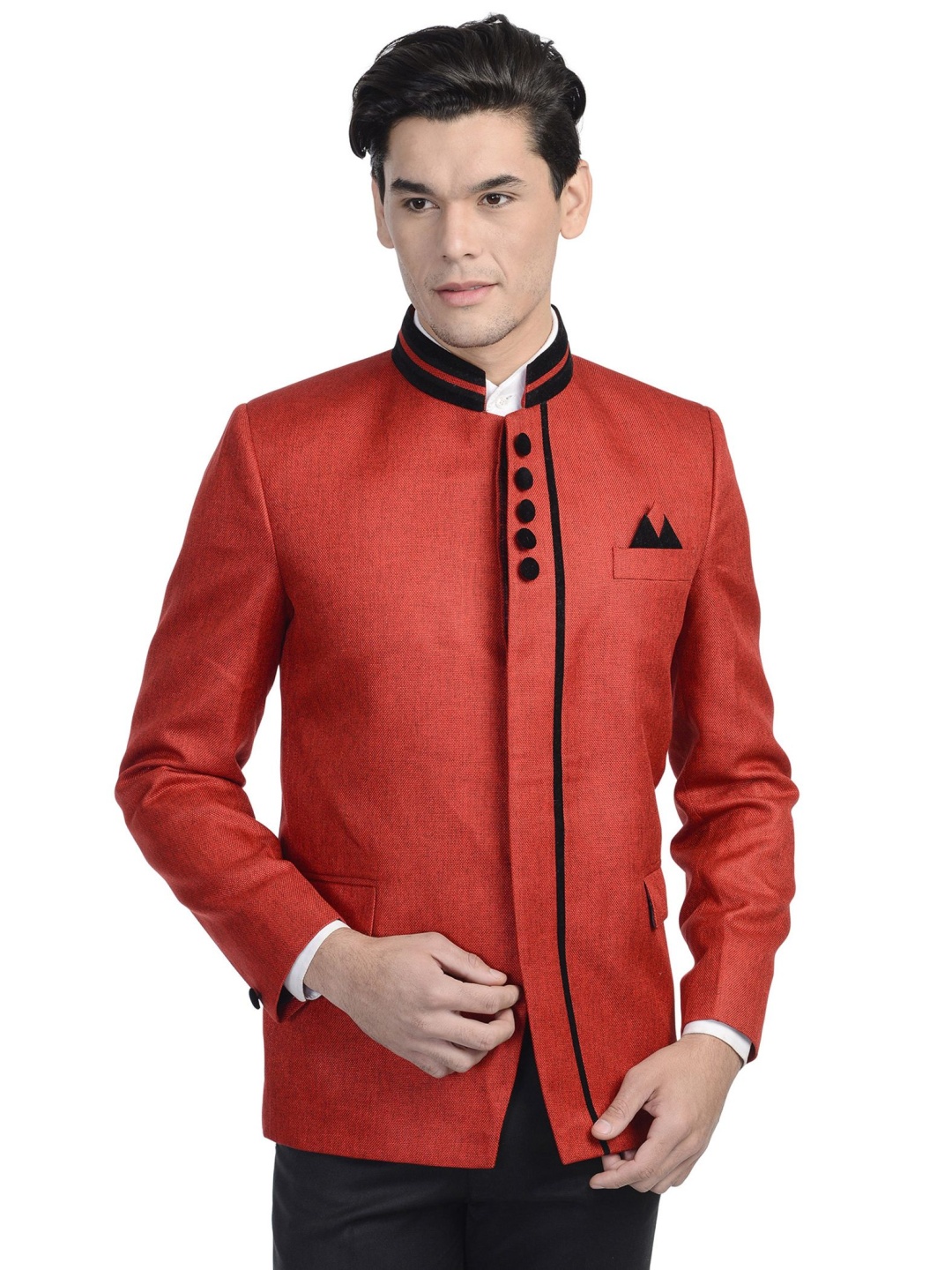 

Wintage Red Single-Breasted Tailored Fit Ethnic Bandhgala Blazer