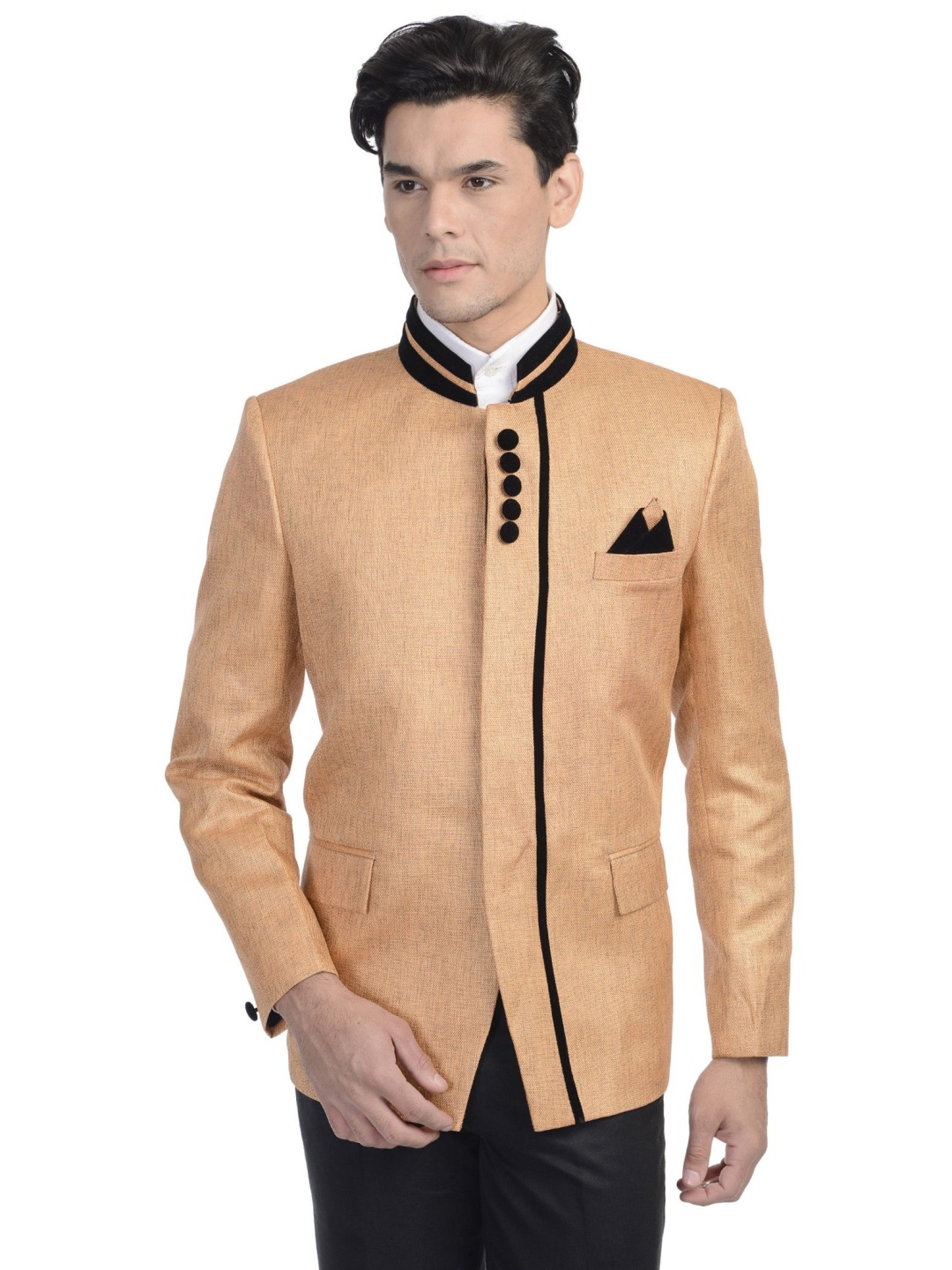 

Wintage Men Orange Single-Breasted Tailored Fit Ethnic Bandhgala Blazer