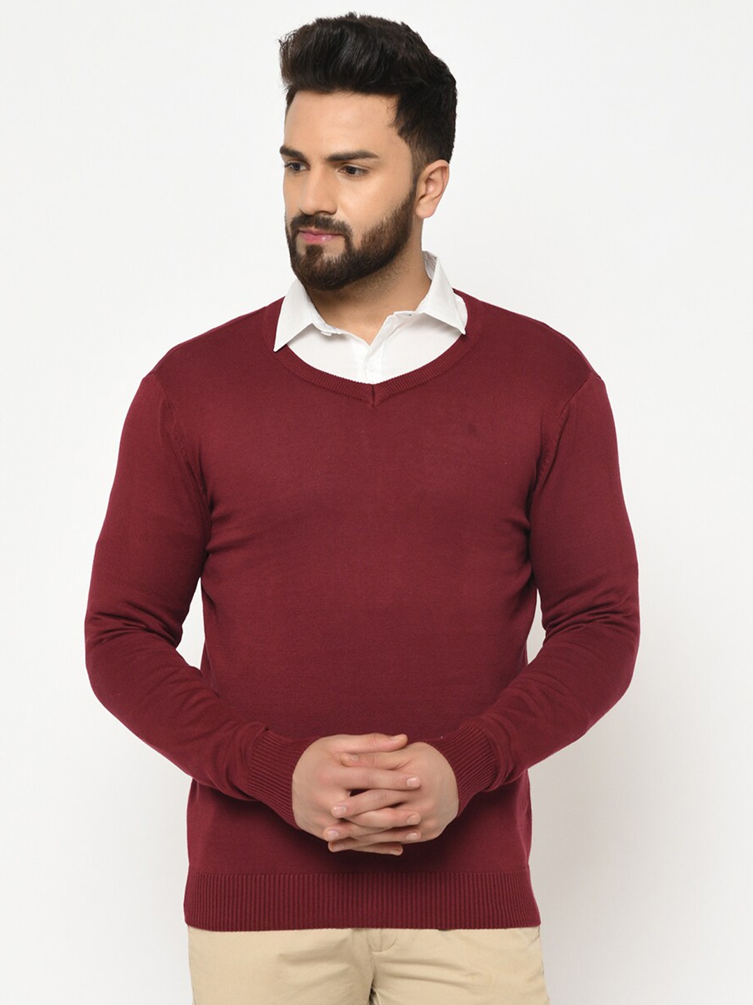 

ARMISTO Men Maroon Solid Woolen Pullover