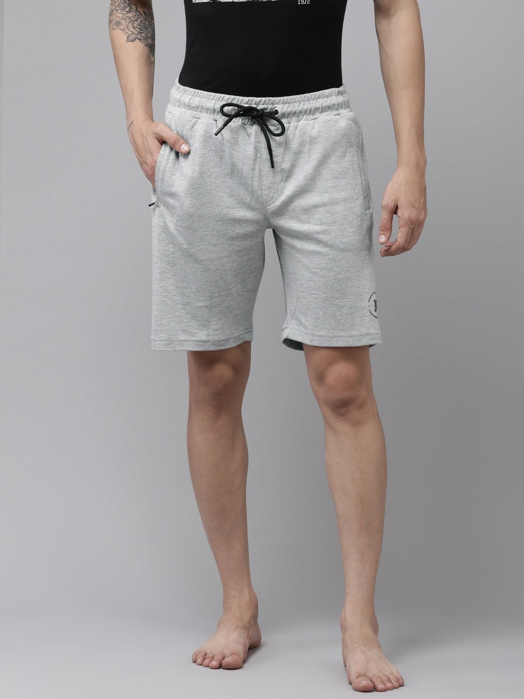 

FCUK Men Grey Melange Solid Lounge Shorts
