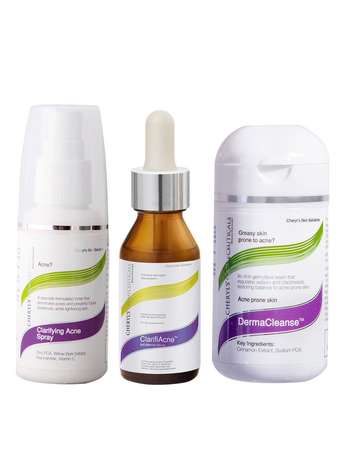 

Cheryls Cosmeceuticals Set of Anti-Blemish Serum+Anti-Acne Face Wash+Acne Spray Toner, White