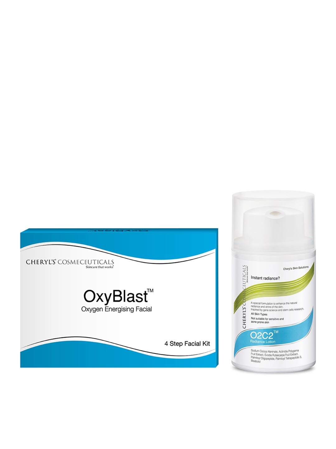 

Cheryls Cosmeceuticals Set of DermaBright Facial Kit & O2C2 Radiance Lotion, White