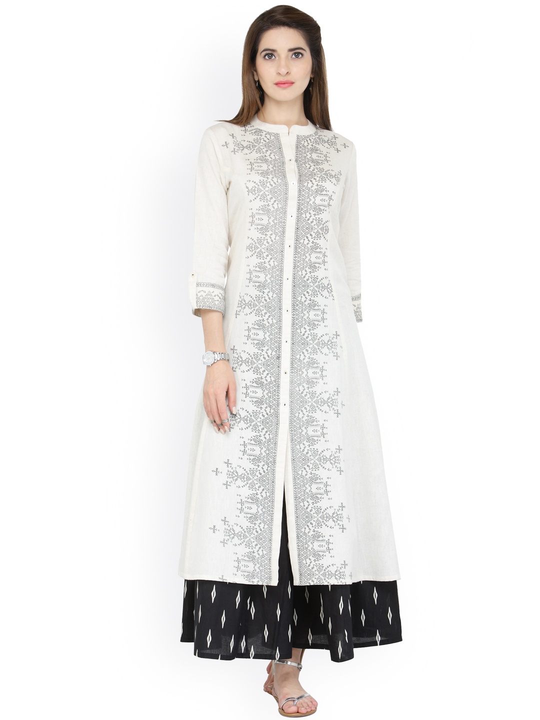 

Varanga White Cotton Blend Printed Kurta With Palazzo