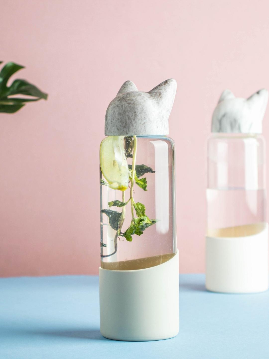 

Nestasia Transparent & Grey Solid Glass Fox Ear Water Bottle 350 ml