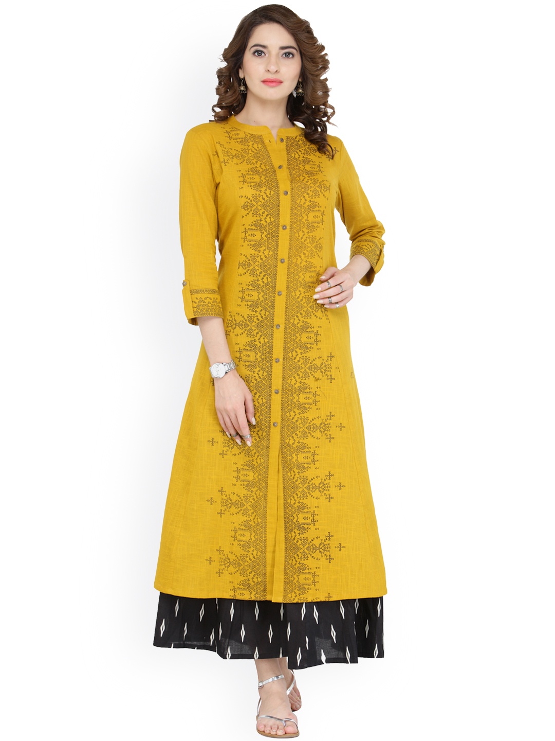 

Varanga Women Mustard Yellow & Black Printed Kurta with Palazzos