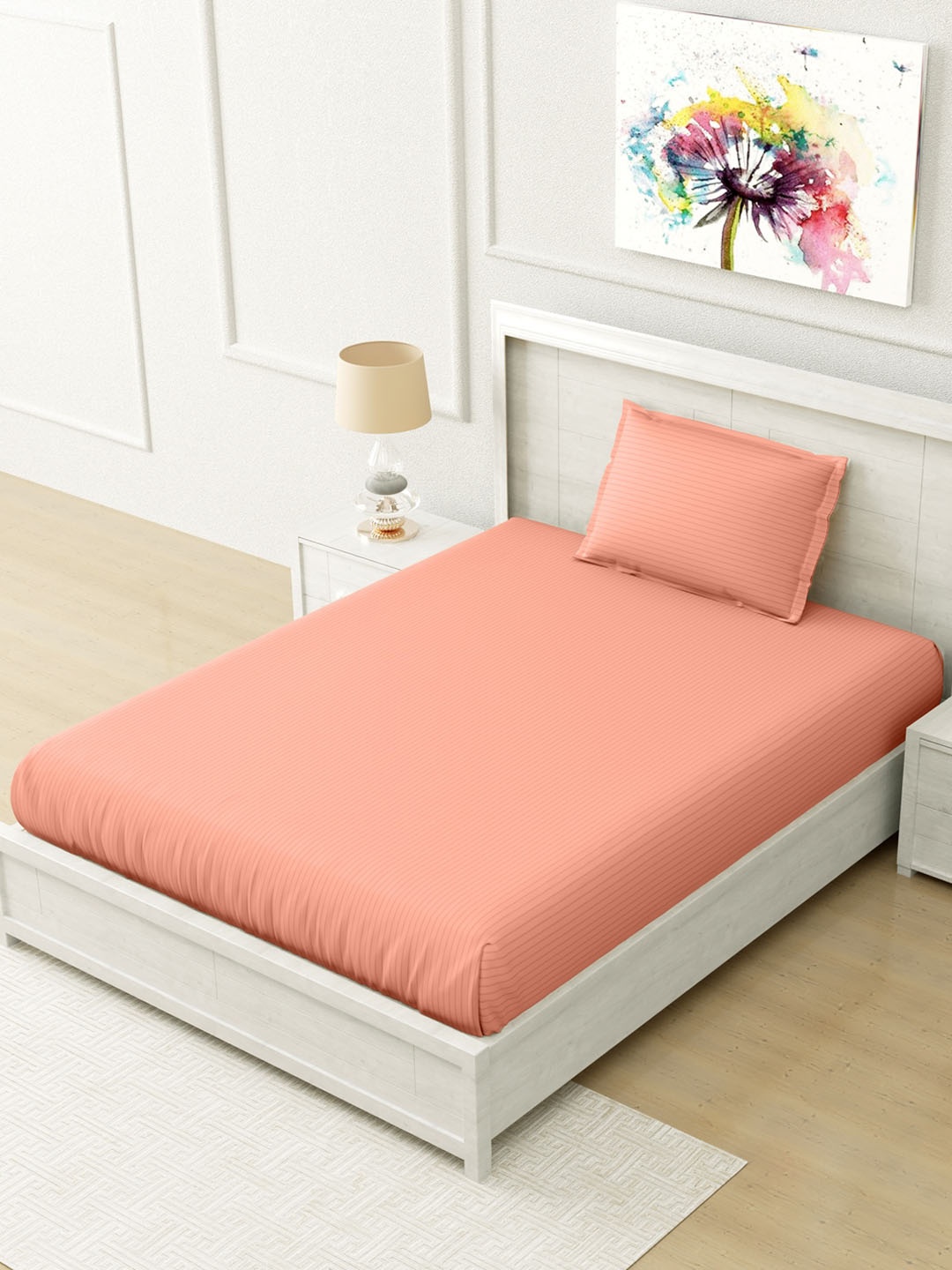 

Home Fresh Orange Striped 210 TC Single Bedsheet with 1 Pillow Cover