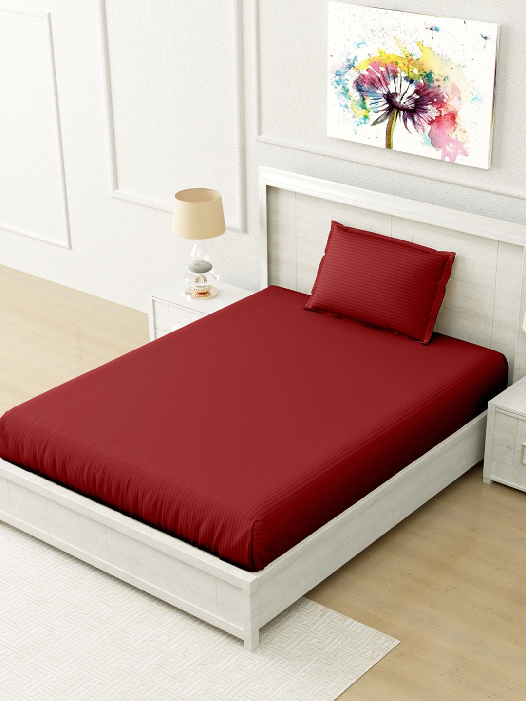 

Home Fresh Maroon Striped 210 TC Single Bedsheet with 1 Pillow Cover