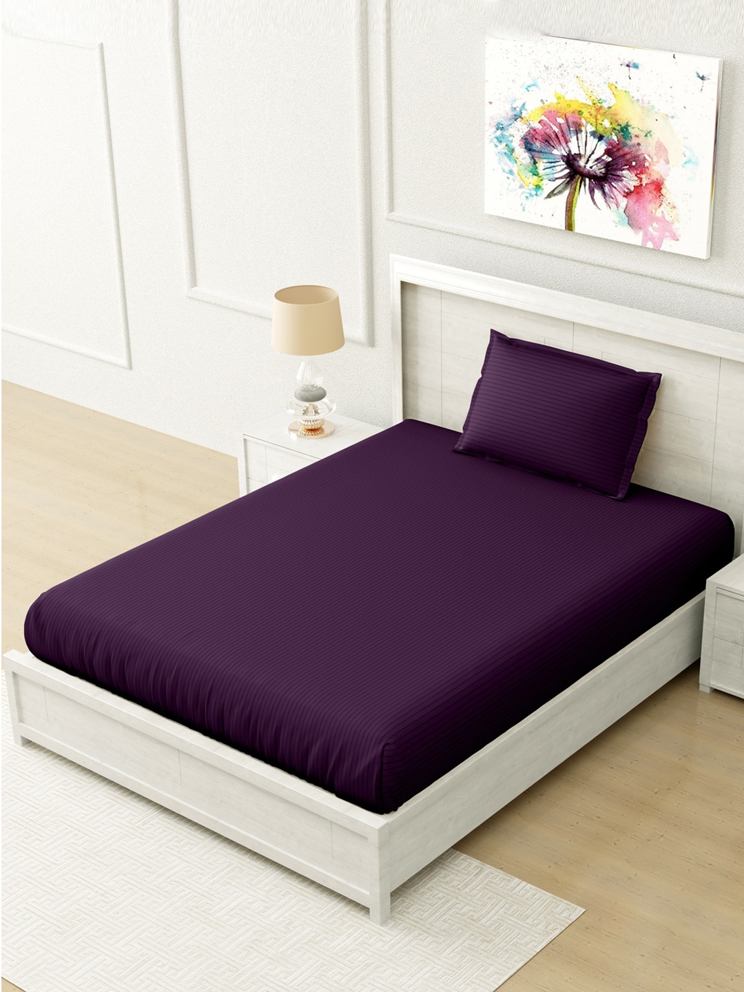 

Home Fresh Purple Striped 210 TC Single Bedsheet with 1 Pillow Cover