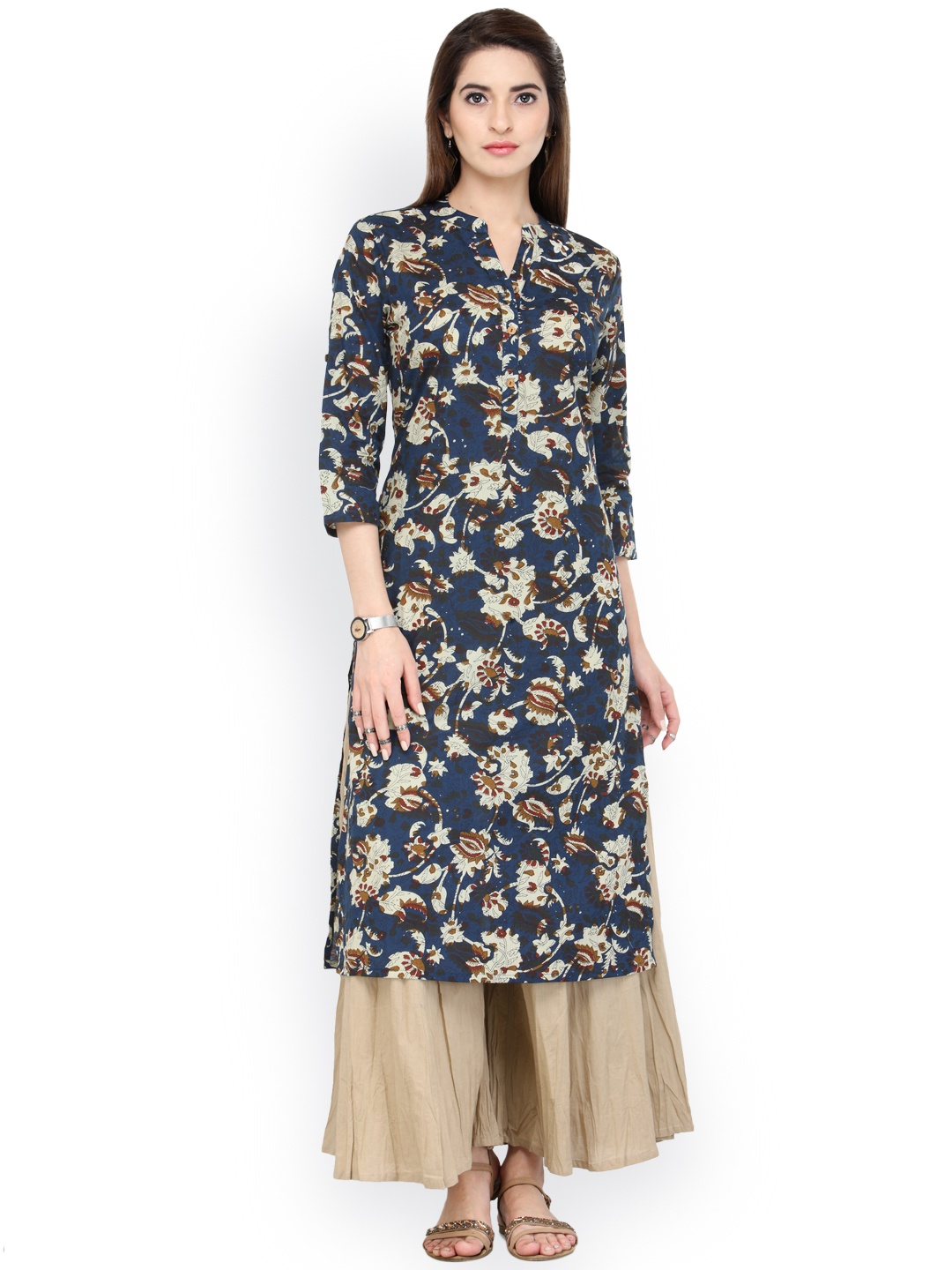 

Varanga Women Blue & Beige Printed Kurta with Palazzos