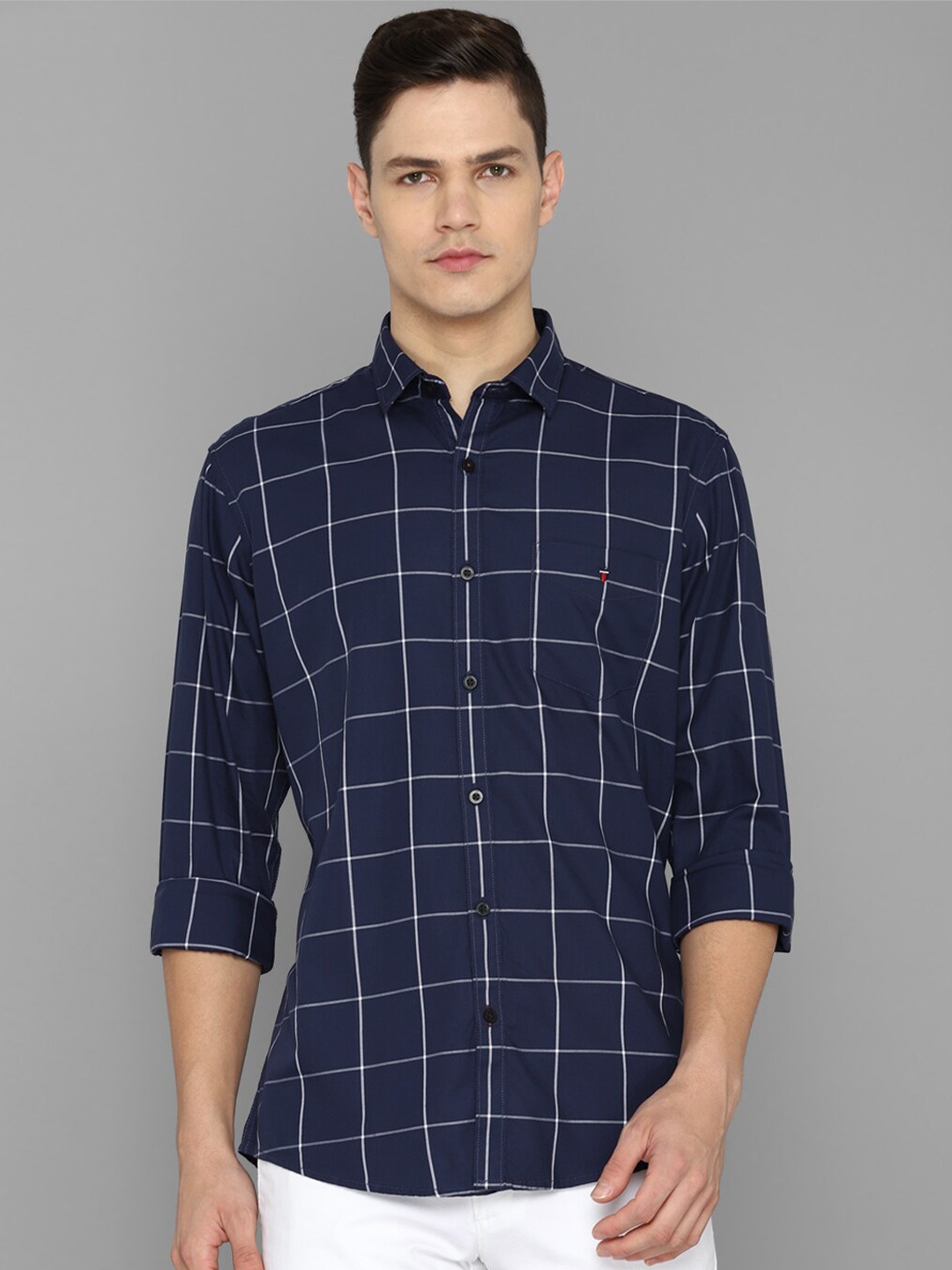 

Louis Philippe Sport Men Navy Blue Slim Fit Windowpane Checked Casual Shirt