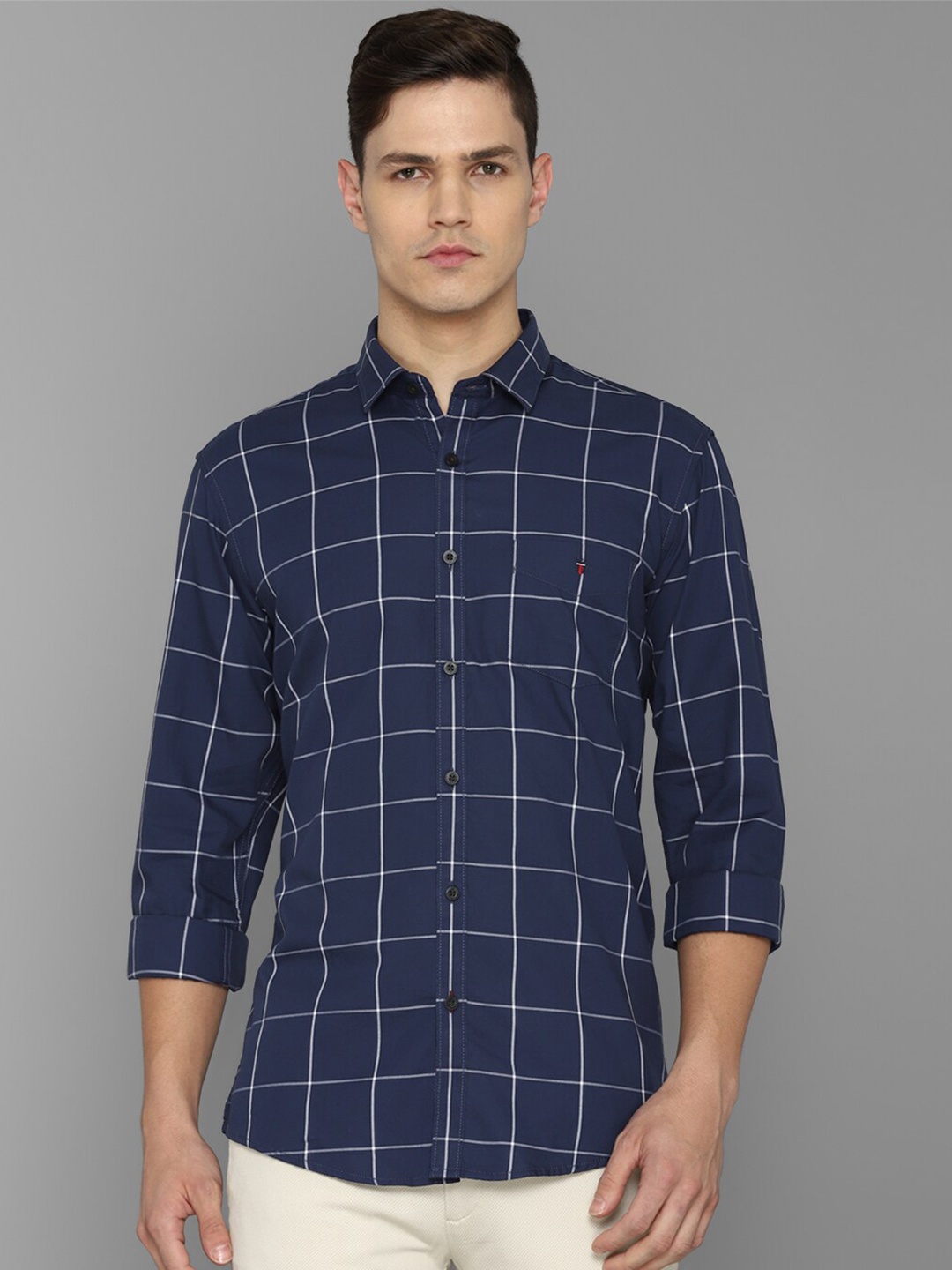 

Louis Philippe Sport Men Navy Blue Slim Fit Windowpane Checked Casual Shirt
