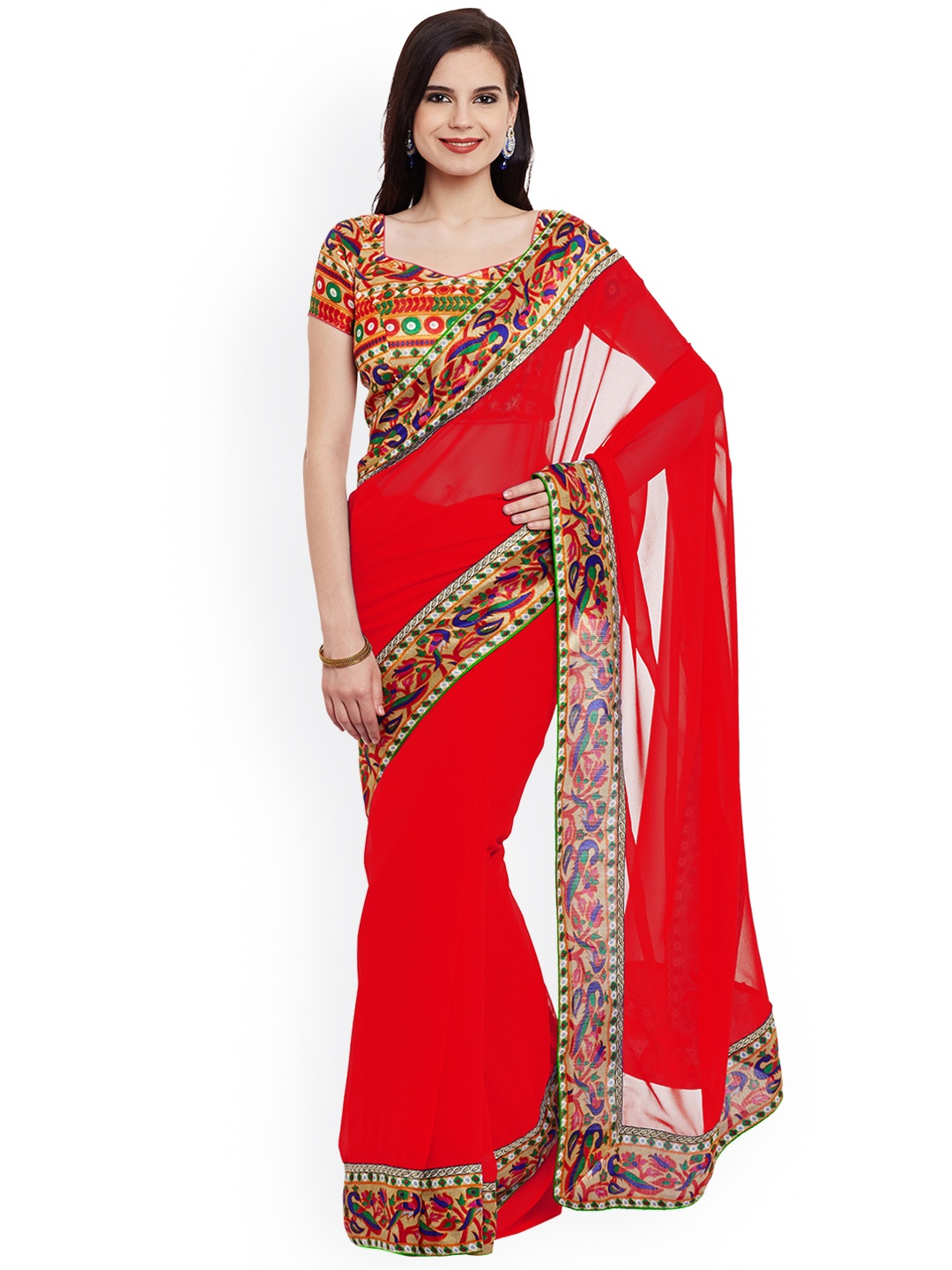 

Chhabra 555 Red Solid Poly Georgette Saree