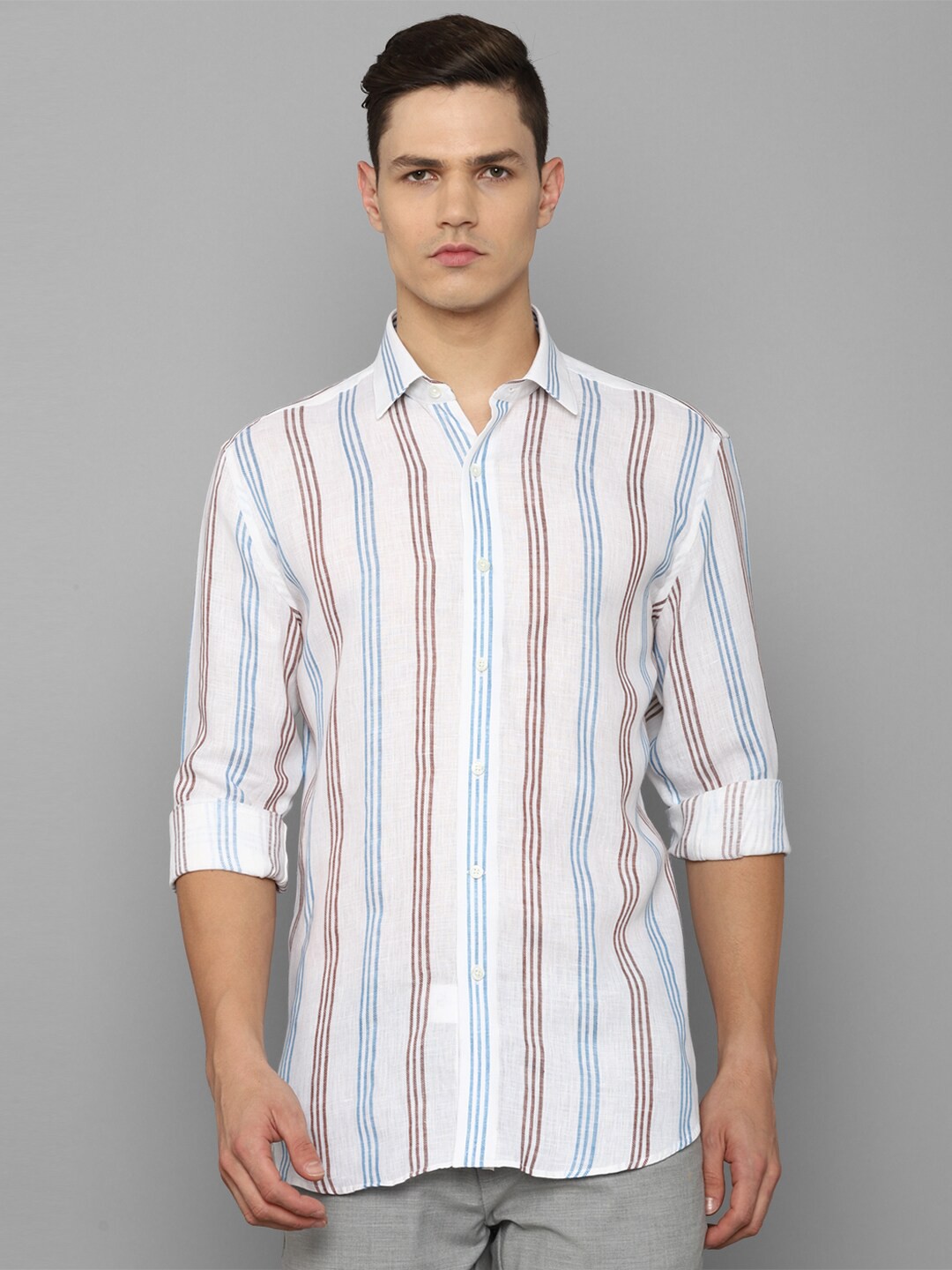 

Luxure by Louis Philippe Men White Pure Linen Multi Striped Casual Shirt