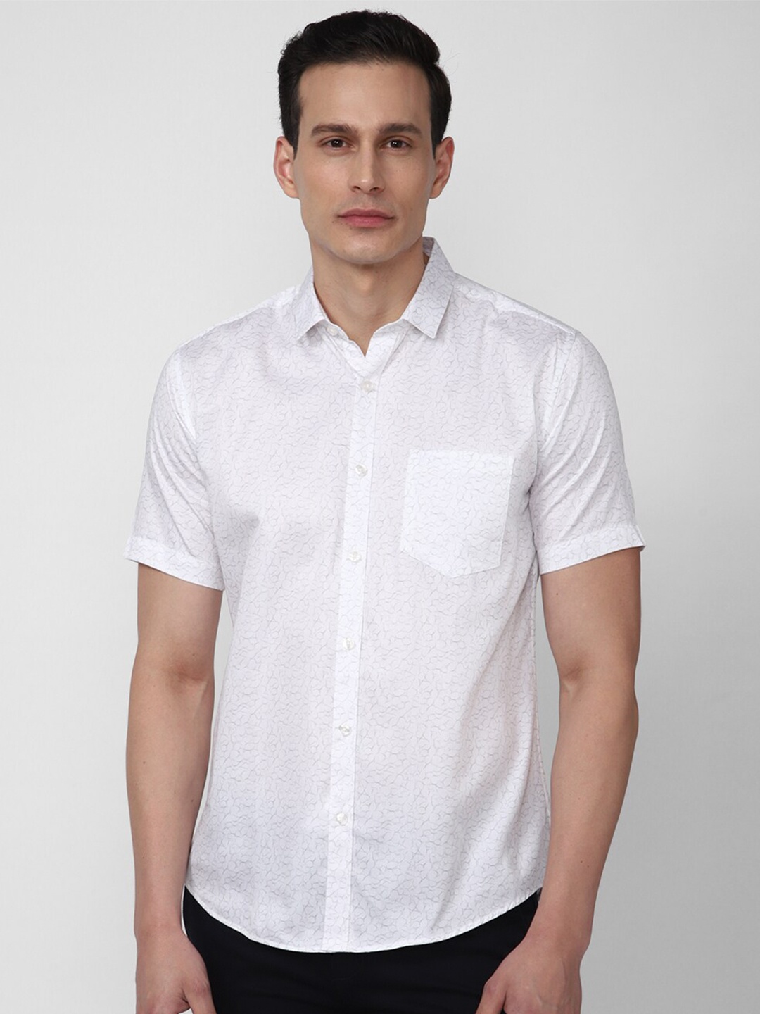 

V Dot Men Slim Fit Printed Pure Cotton Casual Shirt, White