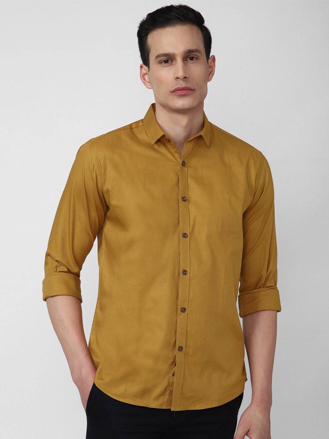 

V Dot Men Slim Fit Casual Shirt, Yellow