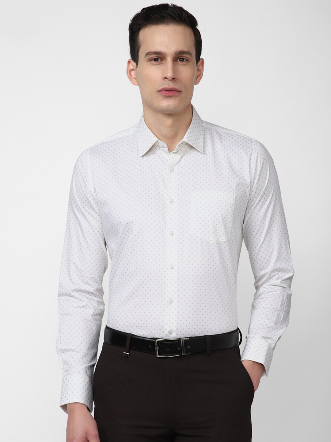 

Van Heusen Men Grey Slim Fit Printed Micro Ditsy Spread Collar Formal Shirt