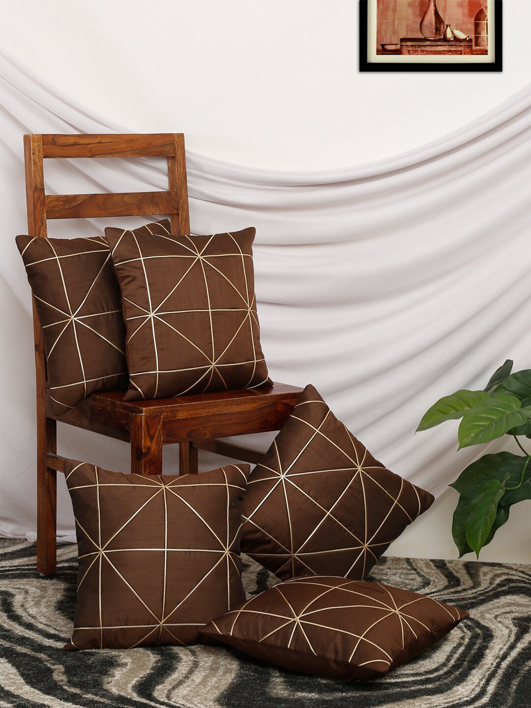 

Slushy Mushy Coffee Brown Set of 5 Geometric Polyester Square Cushion Covers