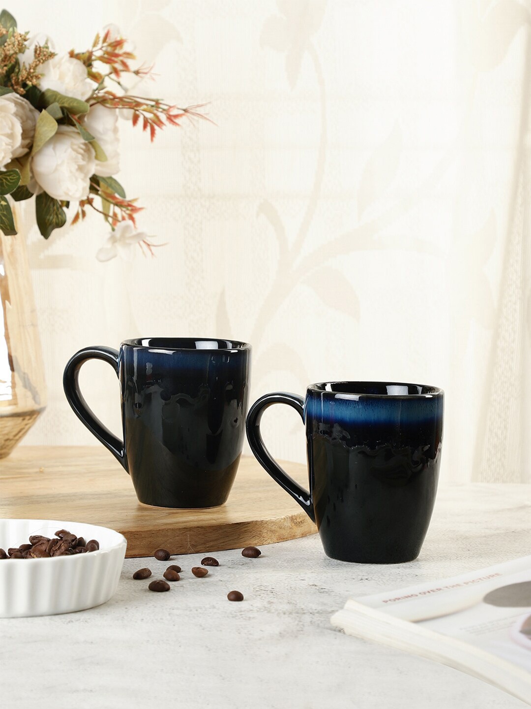 

VarEesha Blue And Black Set Of 2 Microwave Safe Ceramic Mugs 250 ml