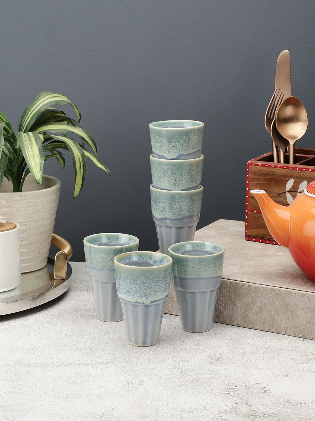 

VarEesha Green Set Of 6 Dishwasher And Microwave Safe Cups 130 ml Each