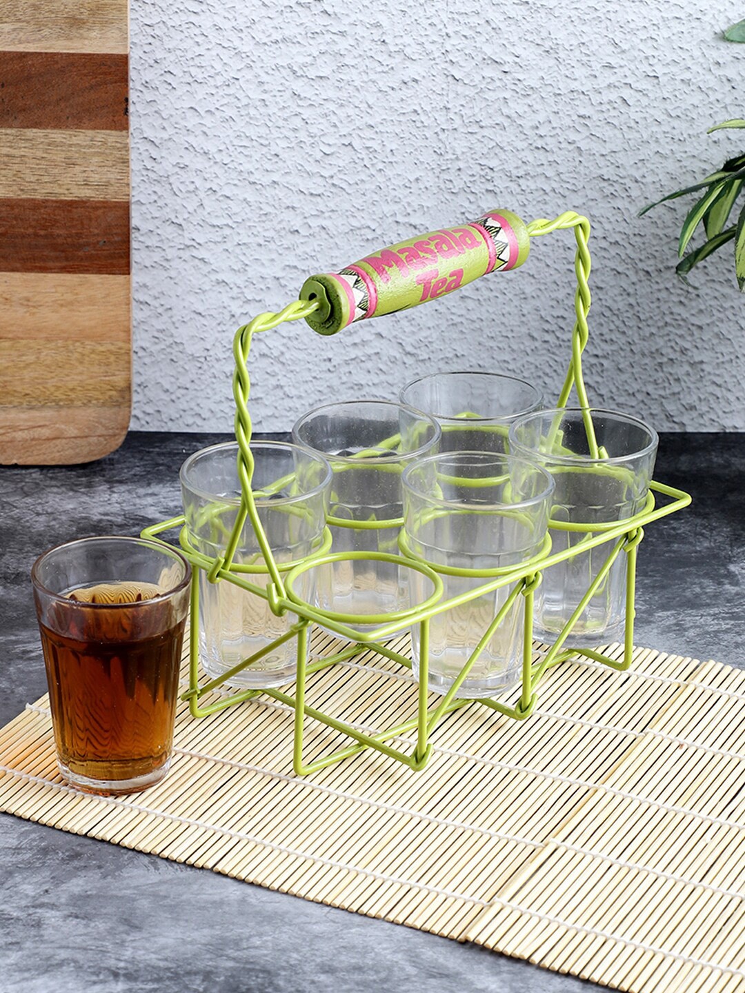 

VarEesha Transparent & Green Set Of 6 Glass Cups 100ml Each