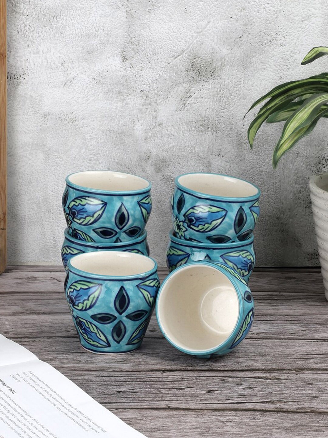 

VarEesha Blue Set Of 6 Hand Painted Ceramic Cups 170 ml Each