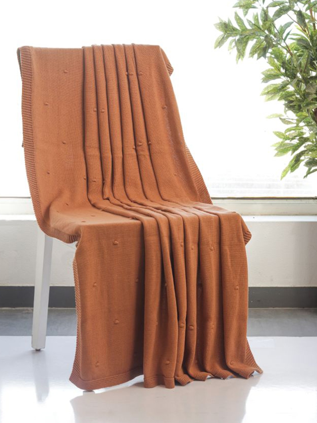 

Pluchi Brown Solid Pure Cotton Knitted AC Throw Blanket