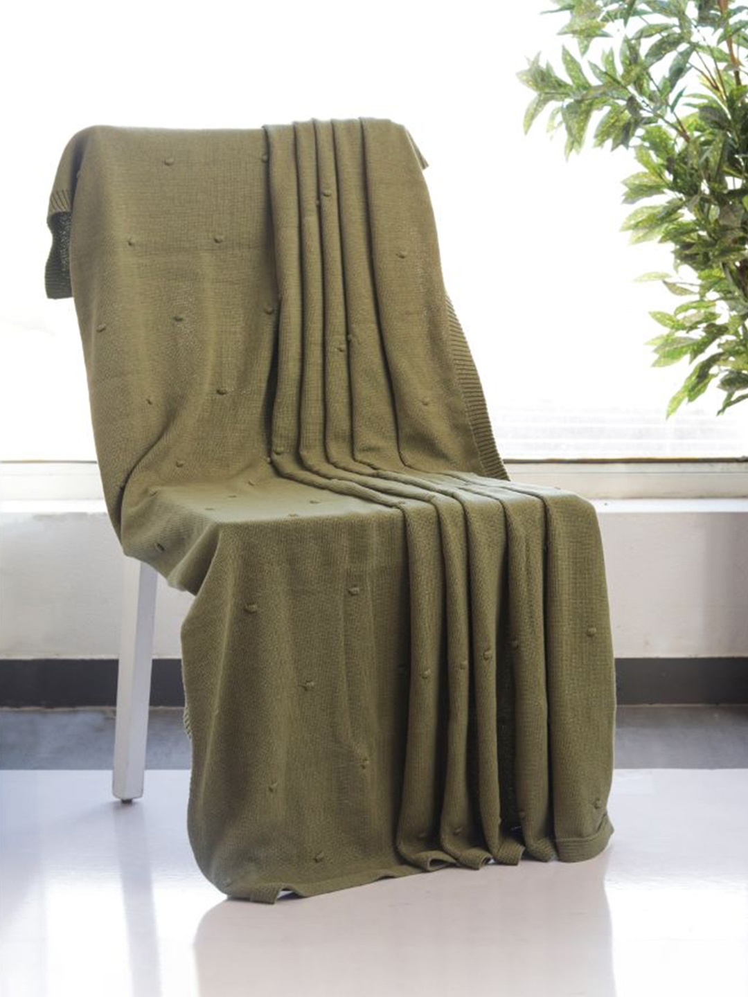 

Pluchi Green Solid Cotton AC Throw Blanket