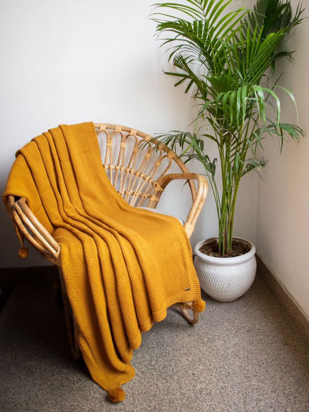 

Pluchi Mustard Knitted Cotton AC Throw Blanket