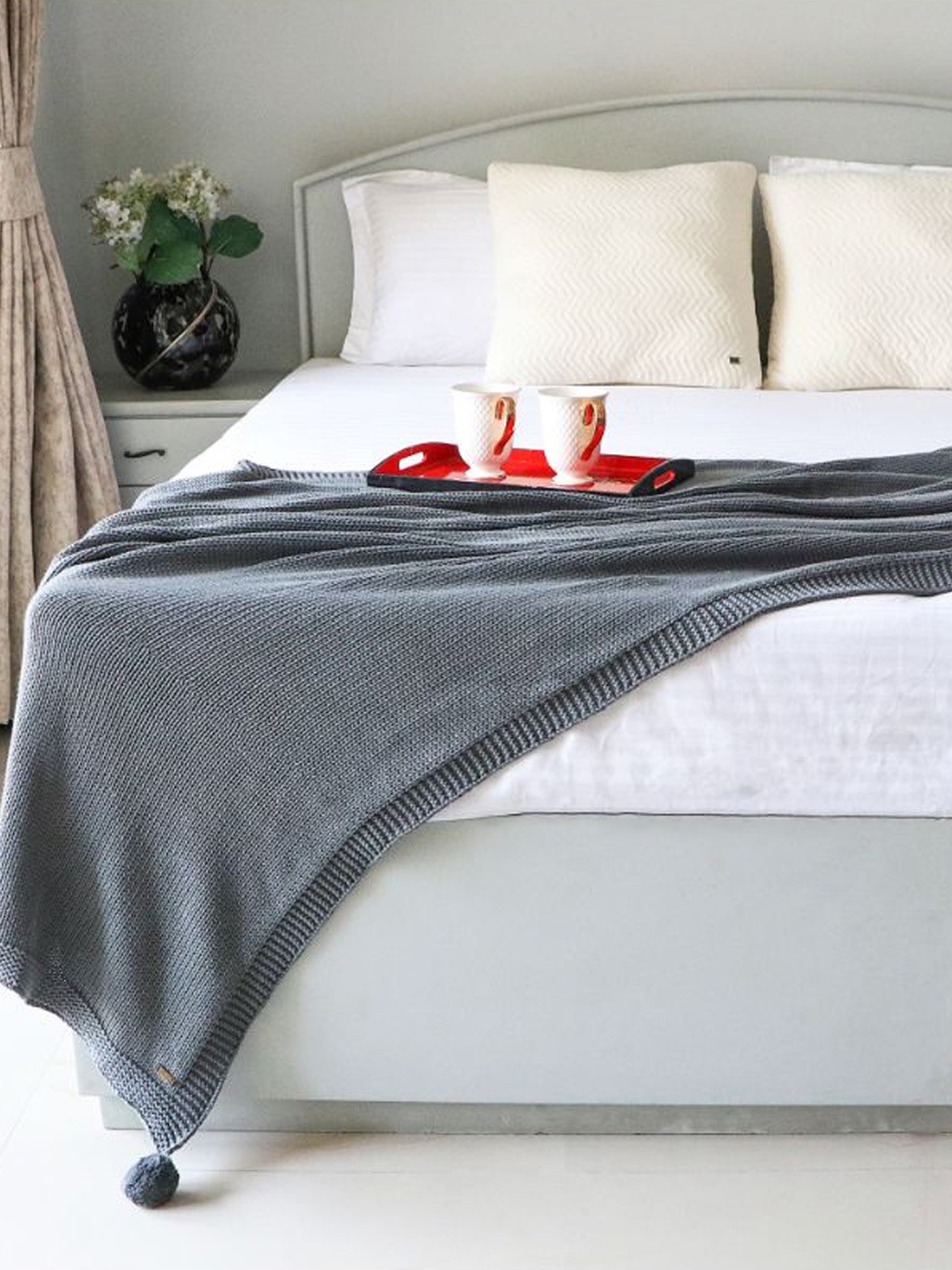 

Pluchi Grey Pure Cotton Knitted AC Throw Blanket