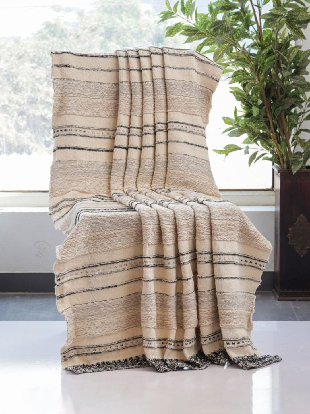 

Pluchi Beige & Black Striped Pure Combed Cotton Throws