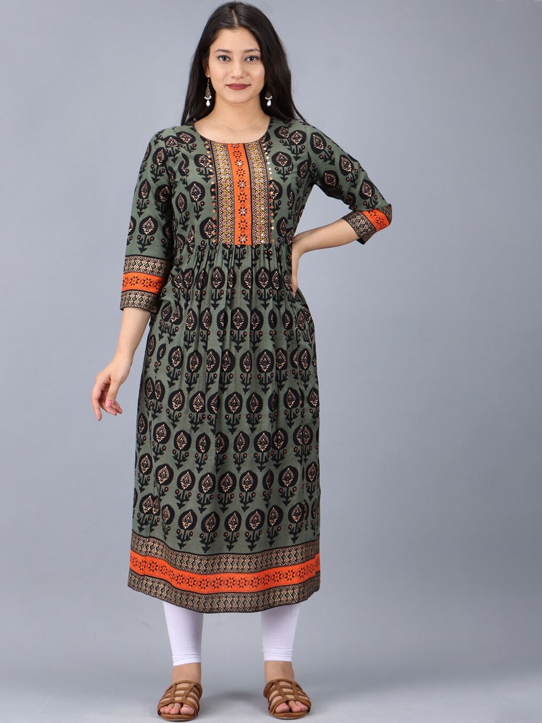 

KALINI Women Ethnic Motifs Printed Mirror Work Anarkali Kurta, Green