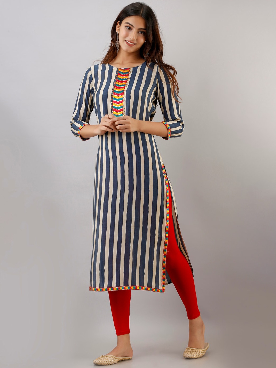 KALINI Women Blue Striped Kurta