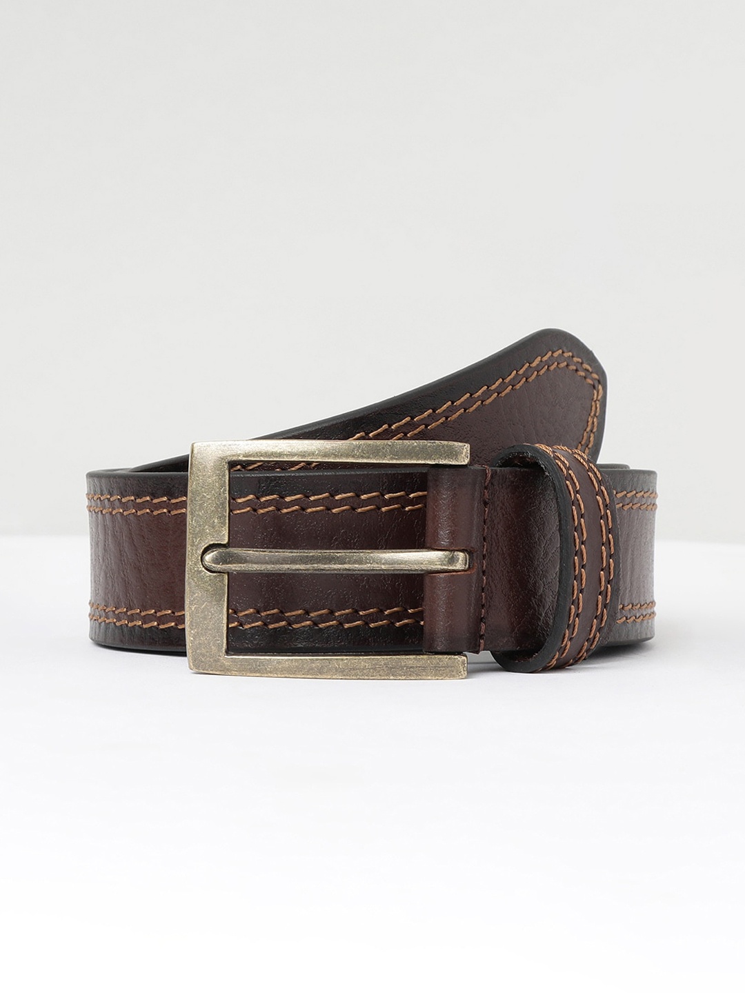 

max Men Brown Textured Leather Formal Belt