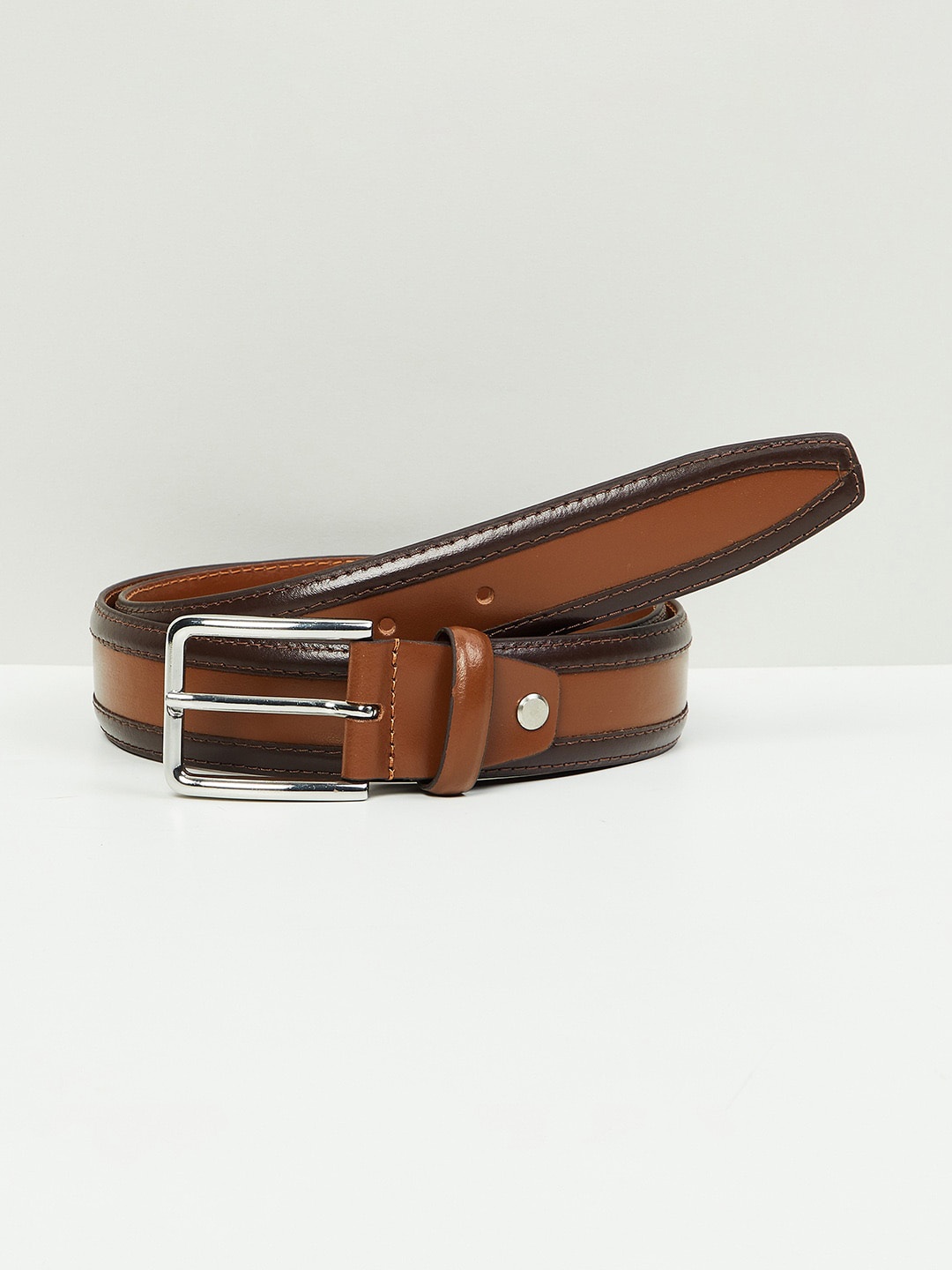 

max Men Tan Leather Formal Belt
