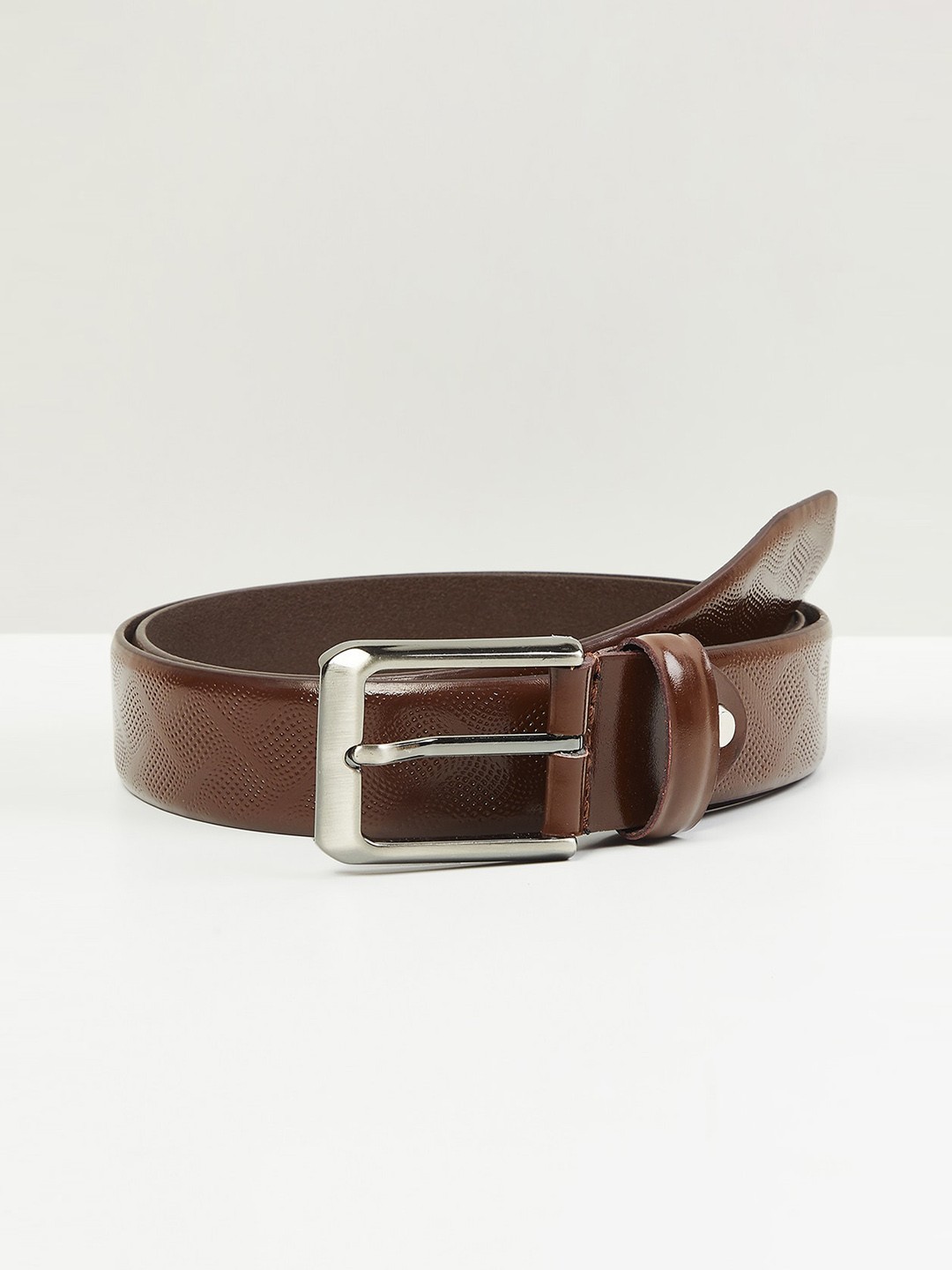 

max Men Textured Leather Belt, Brown