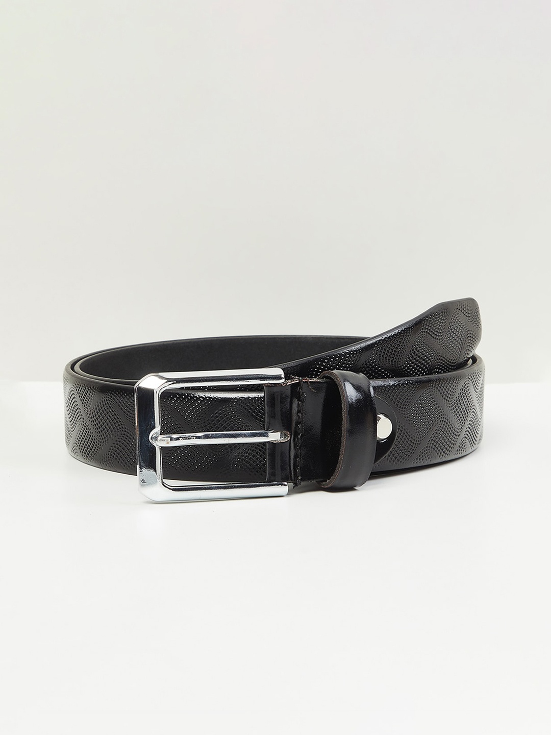 

max Men Textured Leather Formal Belt, Black