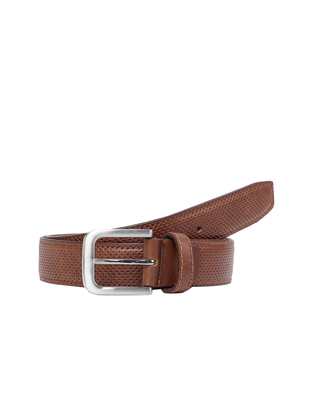 

max Men Brown Textured Leather Formal Belt