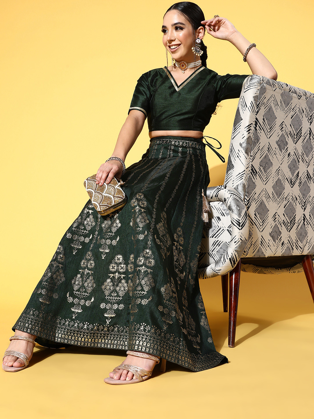 

Shae by SASSAFRAS Green Solid Ready to Wear Lehenga
