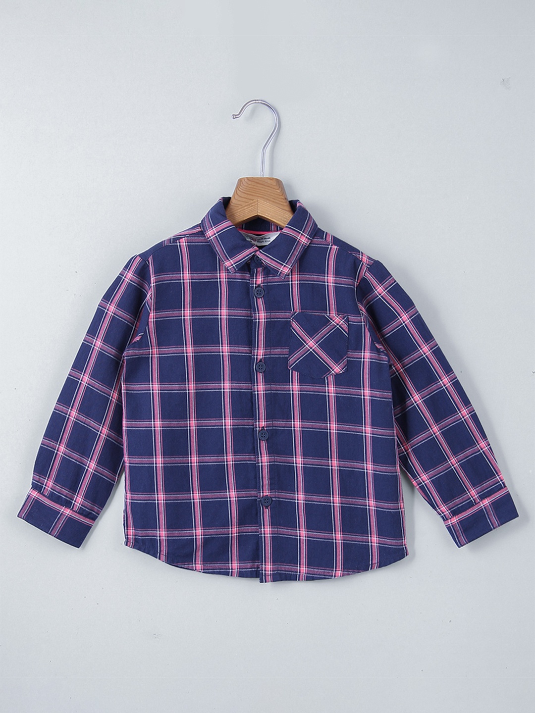 

Beebay Boys Navy Blue & Pink Windowpane Checked Cotton Casual Shirt