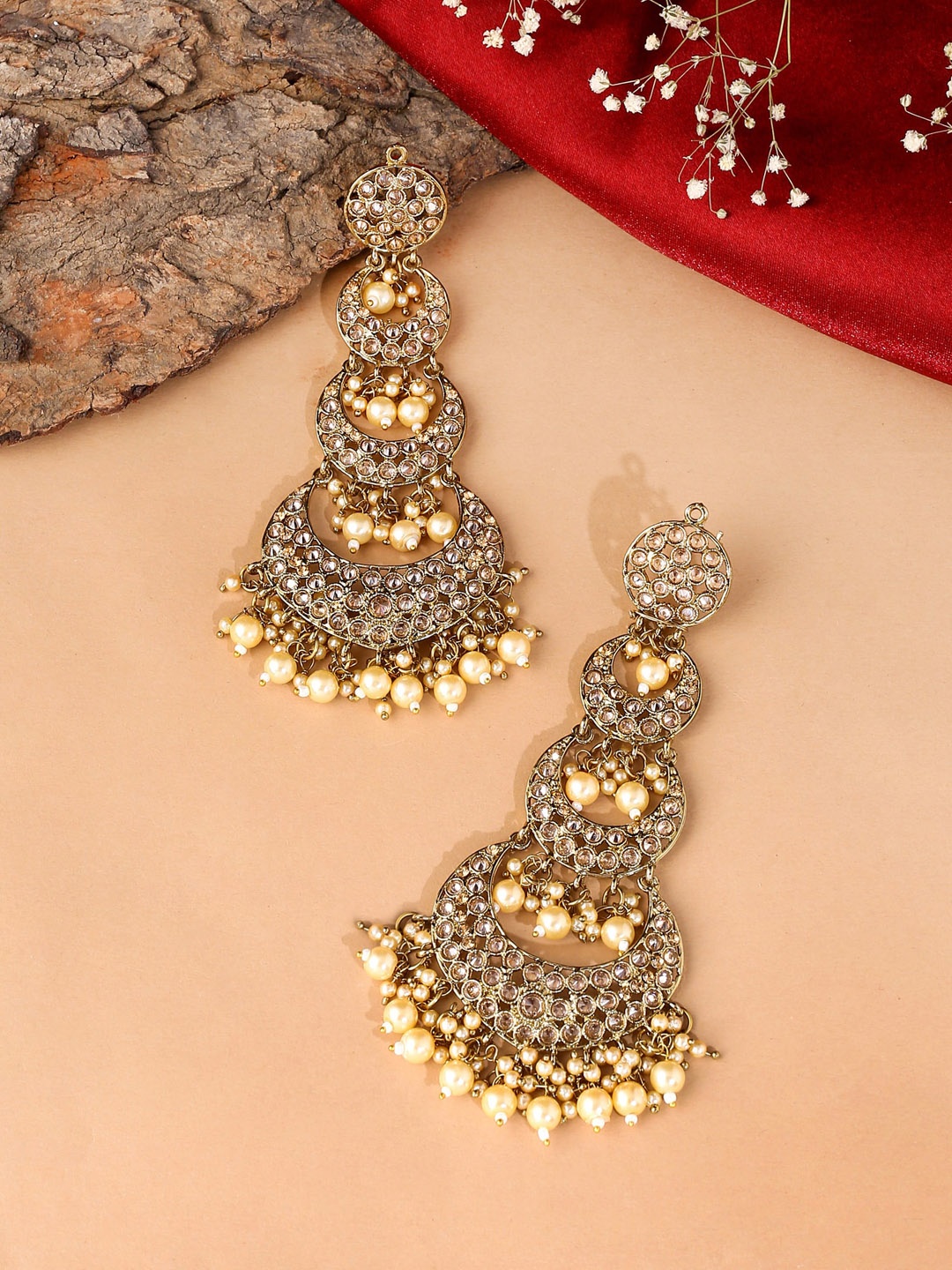 

Yellow Chimes Gold-Plated & White Contemporary Chandbalis Earrings