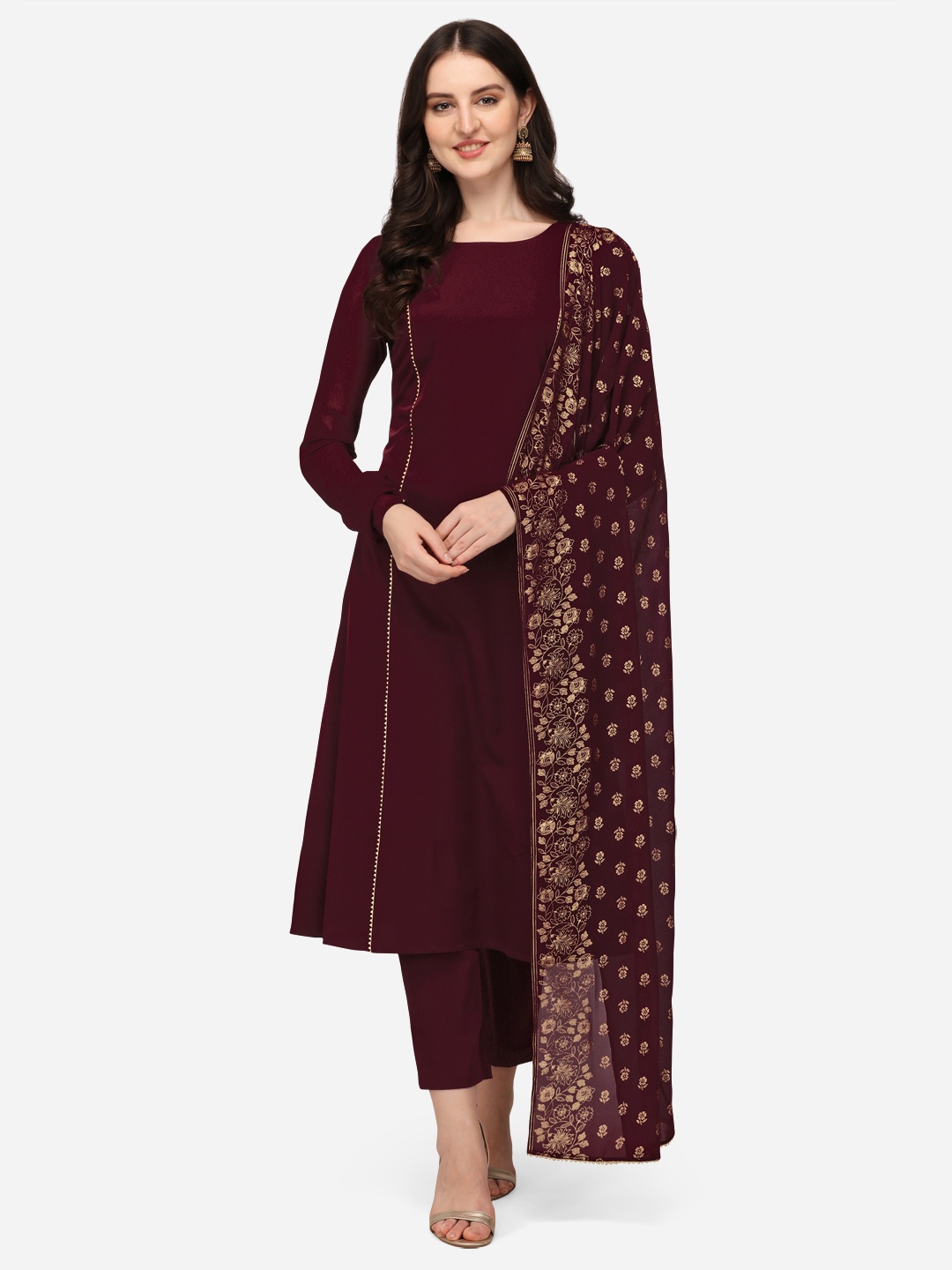 

FIORRA Women Floral Printed Kurta with Trousers & With Dupatta, Maroon